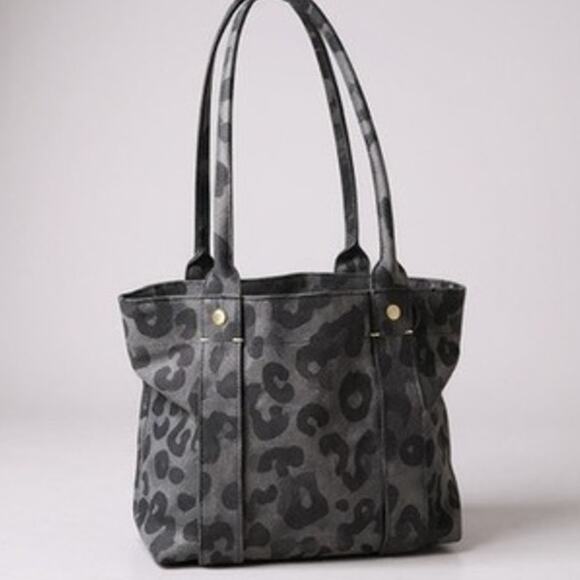 CLARE V Suede Leopard Print Tote Shoulder Bag Gray Black Animal Print - Picture 1 of 9